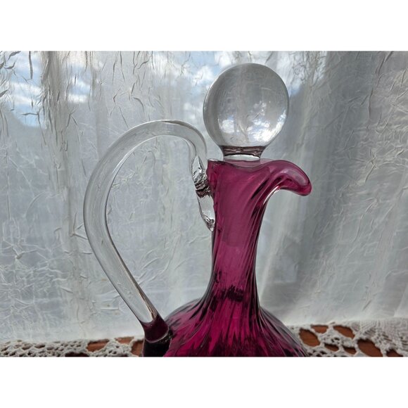 Vintage Amethyst Purple Glass Decanter With Stopper & Clear Handle - Picture 10 of 10